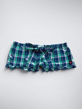 Early 2000s VS PINK “University of PINK” Green Plaid Micro Mini Pajama Shorts